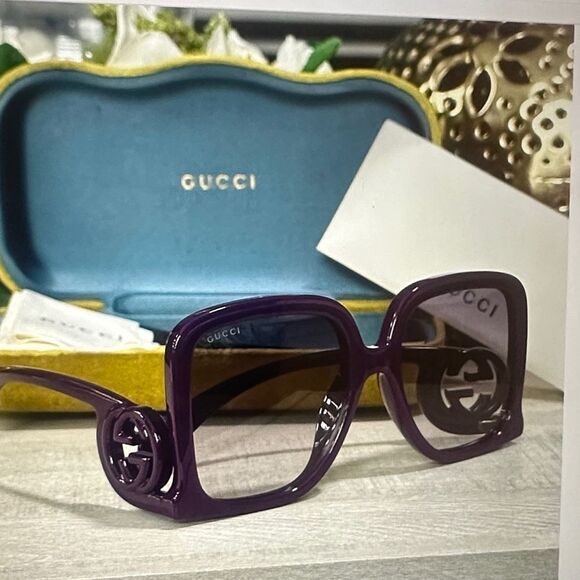 New Gucci Dark Purple Square Glasses - Picture 1 of 13